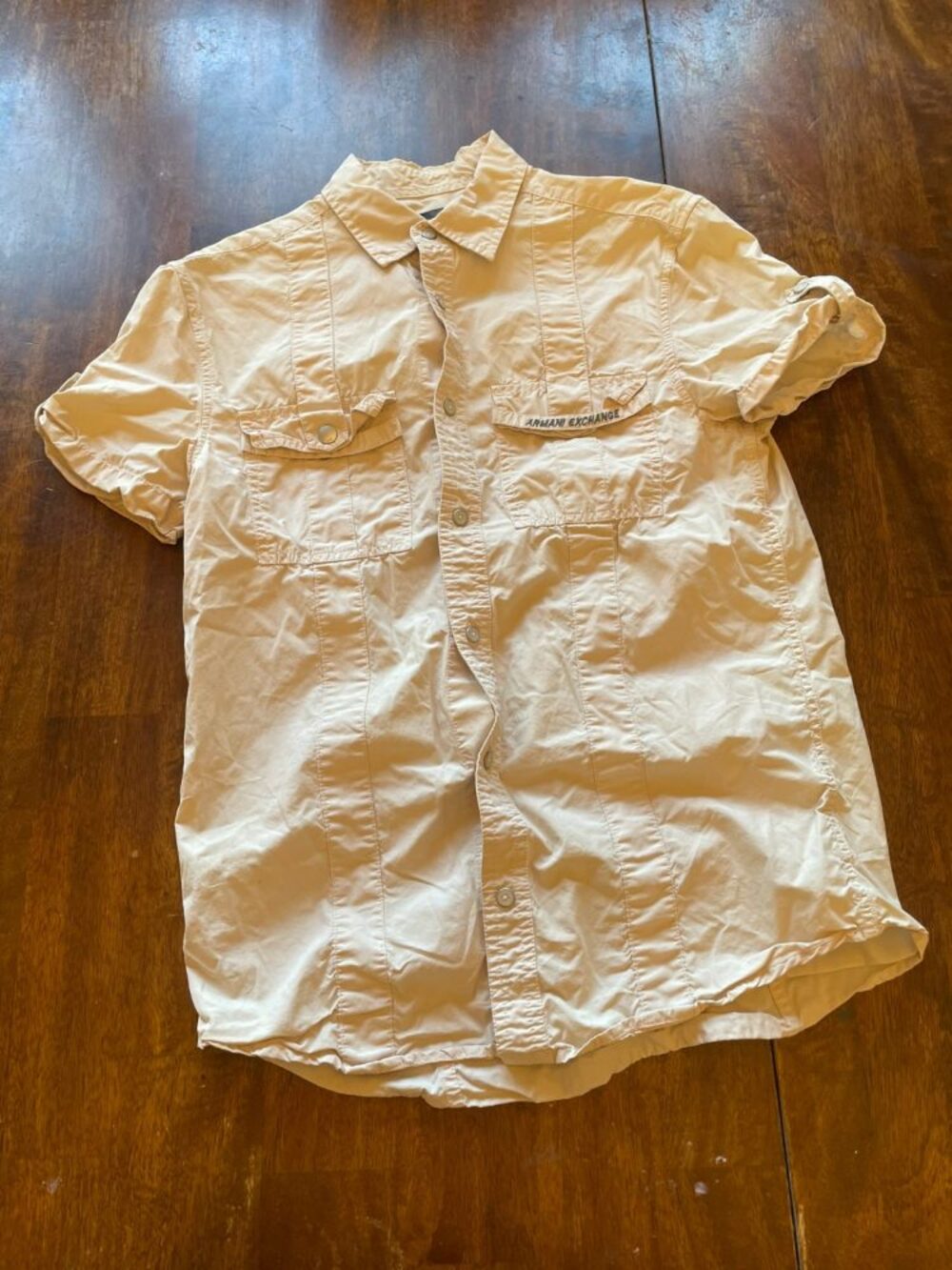 A|X Armani Exchange Mens S Khaki Military Utility Shirt Snap Button
